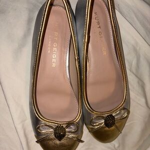 Kurt Geiger Gold and Silver Ballet Flats.